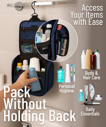 D&D Wanderlust D&D Hanging Travel Toiletry Bag for Men and Women – Cosmetics, Makeup and Toiletries Organizer Kit with 10 Compartments - color: Blue