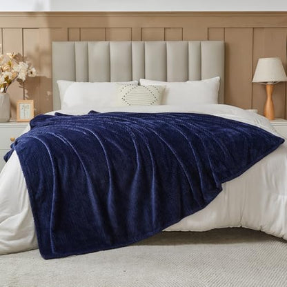 NEWCOSPLAY Super Soft Twin Blanket Dark Navy Premium Silky Flannel Fleece Leaves Pattern Lightweight Bed Blanket All Season Use (Dark Navy, Twin(60"x80")) - color: Dark Navy, size: Twin(60"x80")