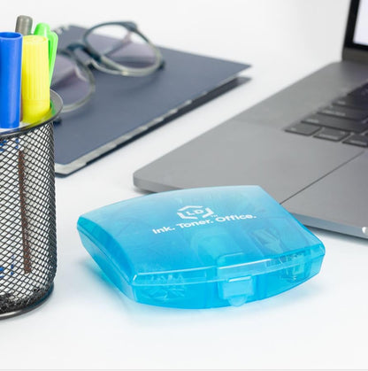 LD Products Blue Mini Office Supply Kit Portable Case with Scissors, Paper Clips, Tape Dispenser Set, Pencil Sharpener, Mini Stapler with Staples and Staple Remover - color: Blue