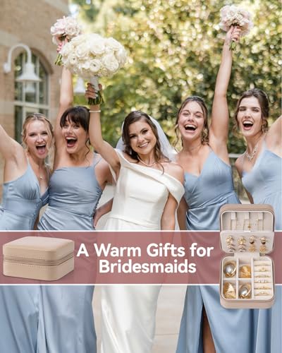 VLANDO Bridesmaid Proposal Gifts - Travel Jewelry Case, Small Travel Jewelry Organizer Box for Girls Women - Toffee - color: Toffee