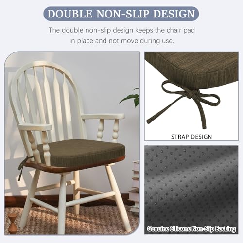 baibu Kitchen Chair Cushions Set of 2, Dual-Layer Patented Design Memory Foam Dining Chair Pads with Ties and Washable Cover, 2 Pack, 17" x 16" x 2", Brown - color: Brown, size: 2 Count (Pack of 1)