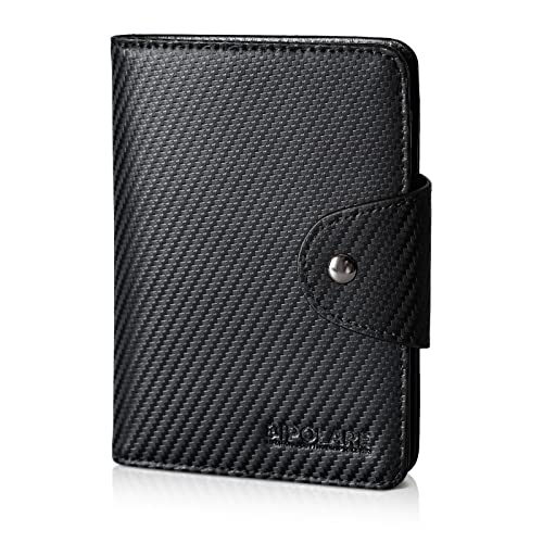 Polare Full Grain Leather Slim and Soft RFID Blocking wallet For Men Snap Bifold Travel Wallet Passport Holders 2 Passports (Carbon Black) - color: Carbon Black