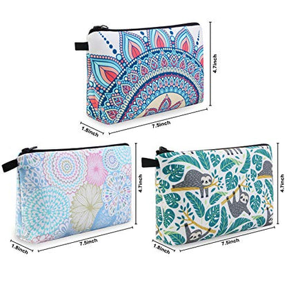 MAGEFY Makeup Bag 3 Styles Portable Travel Cosmetic Bag for Women Flower Patterns Small Toiletry Bag Sloth Gifts for Women Makeup Pouch with Black Zipper Pouch (3 packs) - color: 3 packs