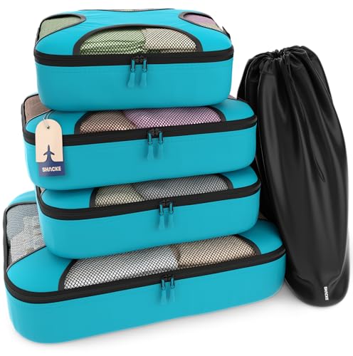 Shacke 5 Set Packing Cubes for Travel – Luggage Organizer & Suitcase Bags with Laundry Bag, Carry On Packing Organizer, Travel Accessories for Women Men (Aqua Teal) - color: 5 Set - Aqua Teal, size: Set of 5