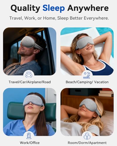 Weighted Eye Mask for Sleeping - 3D Blackout Sleep Mask for Women Men, Zero Eye Pressure, Lash-Friendly, Adjustable Strap, Airplane Travel Essentials for Long Flight & Road Trip, Meditation Mask(Gray) - color: Grey