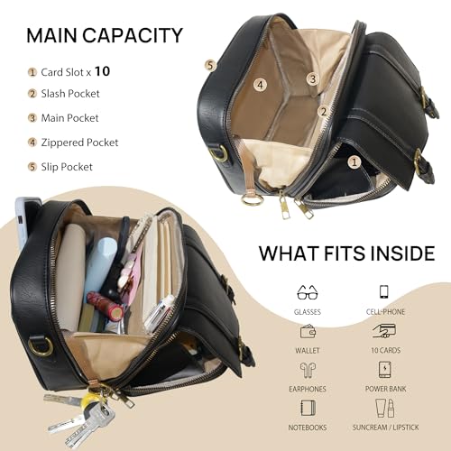 Women‘s Anti Theft RFID Blocking Small Vegan Leather Crossbody Bag Travel Purse With Built In Wallet Messenger Bag - color: Black