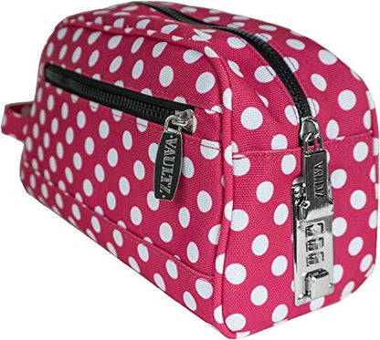 Vaultz Locking Nylon Travel Kit, 10 x 5.75 x 5 Inches, Pink/White Polka Dots (VZ03512) - color: Pink/White Polka Dots, size: 5.75 x 5 x 10 inches
