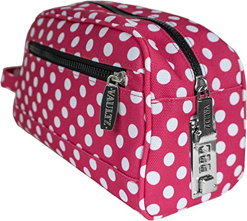 Vaultz Locking Nylon Travel Kit, 10 x 5.75 x 5 Inches, Pink/White Polka Dots (VZ03512) - color: Pink/White Polka Dots, size: 5.75 x 5 x 10 inches