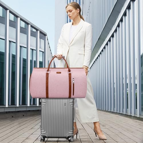 Convertible Garment Duffle Bags for Travel - Carry On Garment Bags With Toiletry Bag, Large Weekender Bags for Women Men 2 in 1 Hanging Suitcase Suit Travel Duffel Bags (Pink) - color: 5-Pink