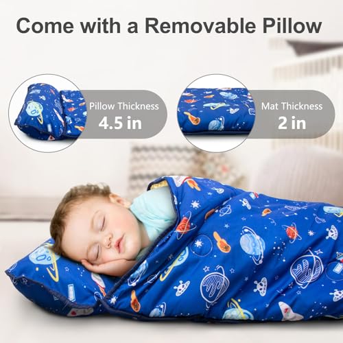 Primlect Thickened Toddler Nap Mat with Removable Pillow and Minky Blanket, Extra Large 55''x35'' Sleeping Bag, Washable, Roll up, Perfect for Daycare, Preschool, Kindergarten, Boys and Girls (Space) - color: Space Ship