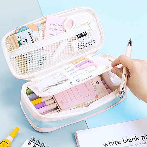 MAMUNU Expandable Pencil case with compartments, Large Capacity Pencil Cases Pencil Bag Pouch Office School, Portable Pencil Case Large School Stationery Organizer, Makeup Cosmetic Bag, Blue - color: Blue