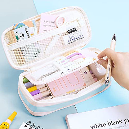 MAMUNU Expandable Pencil case with compartments, Large Capacity Pencil Cases Pencil Bag Pouch Office School, Portable Pencil Case Large School Stationery Organizer, Makeup Cosmetic Bag, Blue - color: Blue