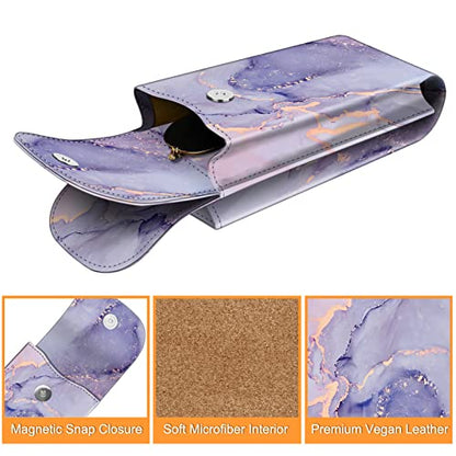 FINTIE Double Glasses Case with Carabiner Hook, Portable Vegan Leather Eyeglass Case Anti-scratch Sunglasses Pouch - color: Lilac Marble