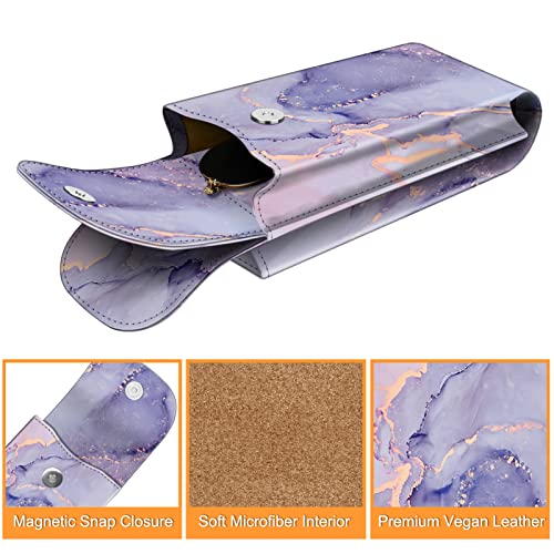 FINTIE Double Glasses Case with Carabiner Hook, Portable Vegan Leather Eyeglass Case Anti-scratch Sunglasses Pouch - color: Lilac Marble
