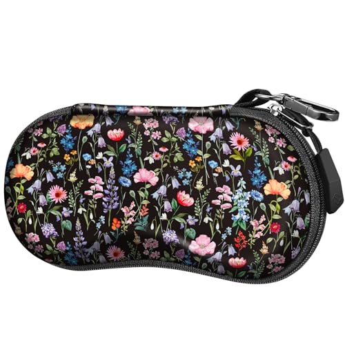 FINTIE Sunglasses Case, Hard EVA Shell Shockproof Sport Glasses Case with Metal Carabiner Travel Zipper Eyeglasses Holder - color: Z-black Floral