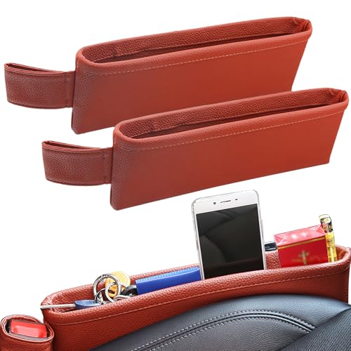 2 Pack Update Car Seat Gap Filler Organizer Leather Console Storage Box Front Side Pocket Seats Organizers Filler Interior Car Accessories for Phone Wallet Coin Key Sunglasses (Brown) - color: Brown
