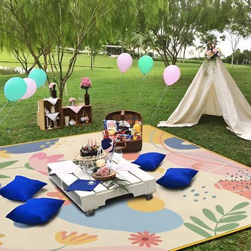 Supfitness Extra Large Picnic Blankets Waterproof Foldable (80 "x 80") Beach Blanket Waterproof Sandproof,3-Layer Thicking Mat Outdoor Packable Camping Blanket(Bohemian) - color: Beige, size: 80x80in