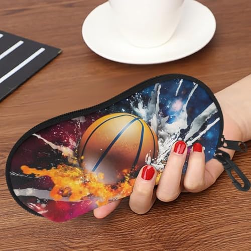 AFPANQZ Glasses Case with Carabiner Hanging Portable Neoprene Zipper Sunglasses Case Soft Lightweight - color: Basketball Flame Smoke