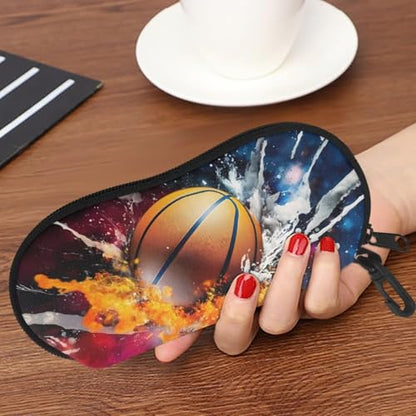 AFPANQZ Glasses Case with Carabiner Hanging Portable Neoprene Zipper Sunglasses Case Soft Lightweight - color: Basketball Flame Smoke