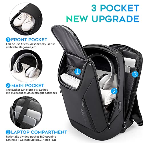 BANGE Business Smart Backpack Waterproof fit 15.6 Inch Laptop Backpack with USB Charging Port,Travel Durable Backpack - color: Black
