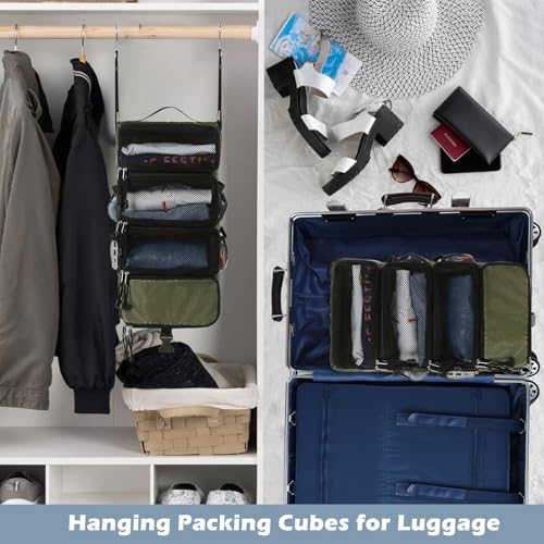 Surblue Hanging Travel Organizer Portable Hanging Luggage Organizer Multiple Compartments Collapsible Compression Closet Packing Cubes,Green,S - color: Green, size: Small