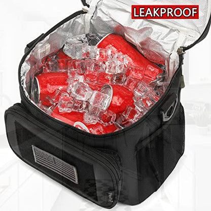 FlowFly Tactical Lunch Bag Large Insulated Lunch Box Cooler Tote for Men, Women with MOLLE/PALS Webbing (Black, Large) - color: Black, size: Large