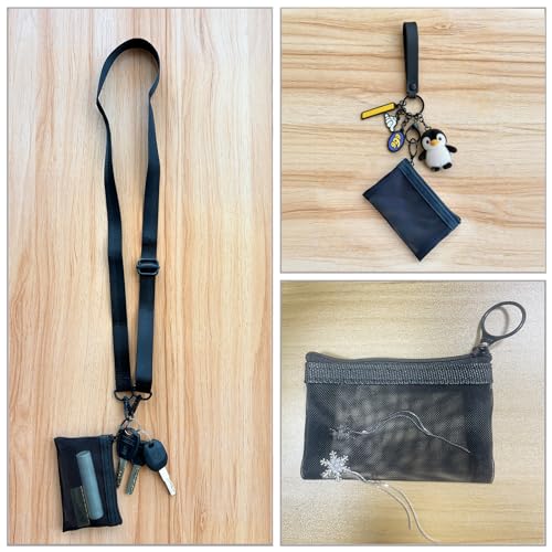 Patu Mini Zipper Mesh Bags, 3" x 4", Size XS / A8, 5 Pieces, Keychain Pouch Key Holder, Coin Purse, Clear Travel Kit Small Item Cosmetic Organizer, Black - size: XS A8, Mini (3" x 4", 5 pcs)