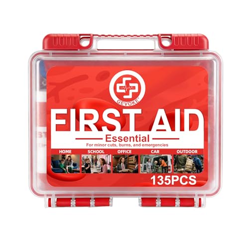 Gevoke Mini First Aid Kit - 135 Piece HardCase First Aid Box for Home, Car, Travel, Camping, Hiking, Truck, Sports, Office, Vehicle & Outdoor Emergencies - Medical Kit (Small) - size: Small