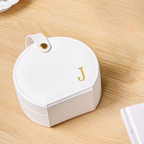 Travel Jewelry Case,Personalized Jewelry Box,Elegant Half-Moon Design with Personalized Golden Initial Case,Personalized Gifts for Women,Jewelry organizer;Personalized Gifts for Women or Friends(J) - style: J