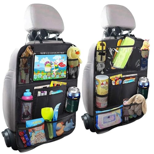 ZIMISI Car Backseat Organizer, Oxford Cloth Kick Mats Back Seat Protector with 9 Pockets & Clear Tablet Holder, Universal Waterproof Car Road Trip Essentials Storage Accessory (2PCS) - size: 2PCS