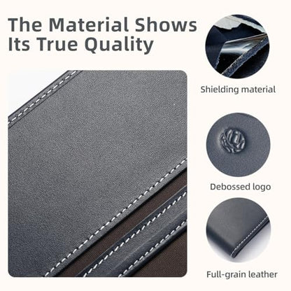 Genuine Leather RFID Blocking Long Passport Holder Passport Cover (Dark Blue) - color: Dark Blue