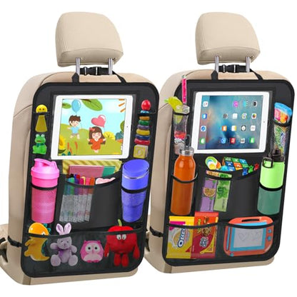 XBRN 2 Pack Car Backseat Organizer, Car Seat Organizer Kick Mats Back Seat Protector with 11" Tablet Holder, Car Storage Organizer for Kids,10 Storage Pockets Travel Accessories