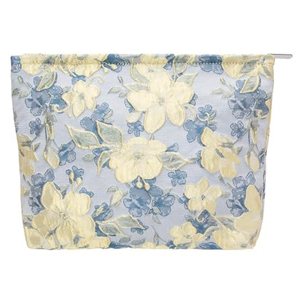 PAZIMIIK Makeup Bag Large Cotton Zipper Pouch for Purse Travel Canvas Make Up Organizer for Women Cosmetic,Brocade Blue - color: Brocade Blue Flower