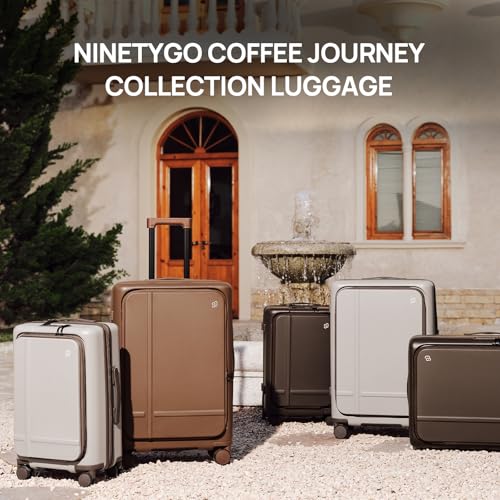 NINETYGO Carry On Luggage 22x14x9 Airline Approved, 20 Inch Suitcase with Front Compartment, Coffee-Infused PC Hard Shell, Eco-Friendly, Cup Holder, Clamshell, TSA Lock, Spinner Wheels (Americano) - color: 01-Dark Chocolate Americano, size: Carry-On 20-In