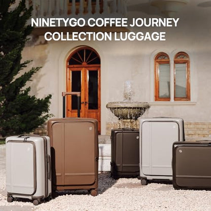 NINETYGO Carry On Luggage 22x14x9 Airline Approved, 20 Inch Suitcase with Front Compartment, Coffee-Infused PC Hard Shell, Eco-Friendly, Cup Holder, Clamshell, TSA Lock, Spinner Wheels (Latte) - color: 02-Caramel Latte, size: Carry-On 20-Inch (Clamshell,