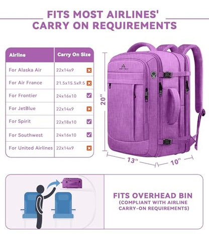 AREYTECO 50L Carry On Backpack, Extra Large Laptop Backpack, Travel Backpack for Women, Expandable Water Resistant Big Bag Anti-Theft Business Daypack Fit 17 Inch Laptop,Purple - color: Purple, size: 17.3 Inch (20''x13''x10'')