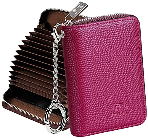 FurArt Zipper Wallet Women, RFID Blocking Credit Card Wallet, Business Card Holder, Compact Size KeyChain Wallet - color: Burgundy
