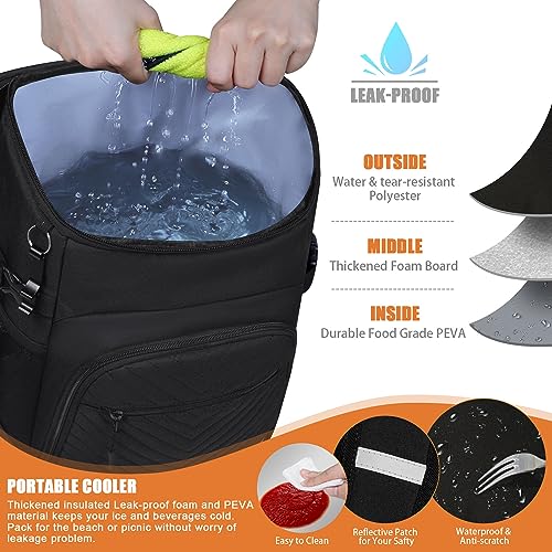 Cooler Backpack Insulated Leakproof Waterproof Backpack Cooler Bag 30/45 Cans, Large Capacity Lightweight Travel Camping Beach Backpack Cooler Ice Chest for Men and Women - color: black, size: 30 Cans