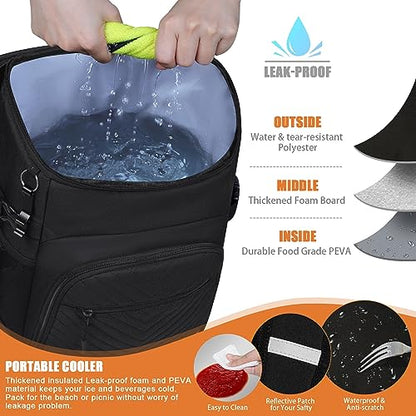 Cooler Backpack Insulated Leakproof Waterproof Backpack Cooler Bag 30/45 Cans, Large Capacity Lightweight Travel Camping Beach Backpack Cooler Ice Chest for Men and Women - color: black, size: 30 Cans