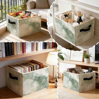 Abstract Sage Green and Gold Storage Bins Box with Handles, Luxury Green Marble Modern Boho Abstract Foldable Basket Toybox for Bedroom Bathroom Laundry Room Home Clothes Toys Books - color: Color-2