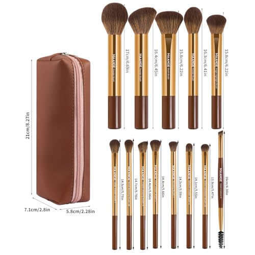 MAANGE 13 PCS Makeup Brushes Professional Make Up Brushes Premium Synthetic Powder Concealers Brushes Travel Makeup Brush Set with Case (Gold) - color: Gold