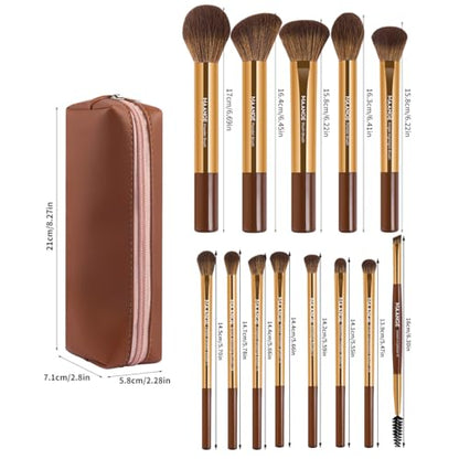 MAANGE 13 PCS Makeup Brushes Professional Make Up Brushes Premium Synthetic Powder Concealers Brushes Travel Makeup Brush Set with Case (Gold) - color: Gold