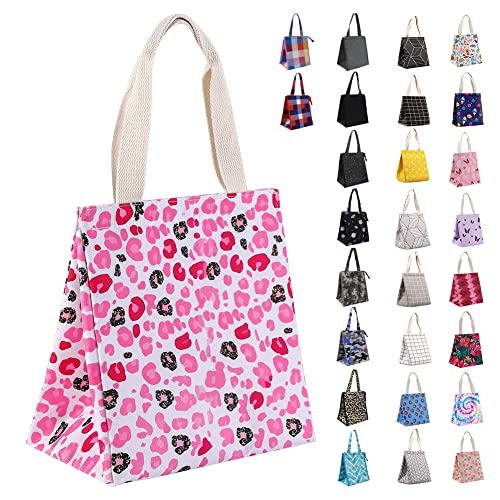 iknoe Insulated Lunch Bag for Women, 9L Sturdy Wide-Open Foldable & Portable Lunch Tote with Interior Pockets, Water-resistant Thermal Lunch Cooler for Adults (Pink Leopard Print) - color: leopard, size: Velcro Closure