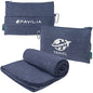 PAVILIA Travel Blanket Compact, Airplane Packable Bag, Soft Fleece Portable Throw Pillow Combo Set, Plane Flight Car Trips Essentials Gift Accessories, Luggage Backpack Clip, Navy Blue, 65 x 40 inch - color: Navy