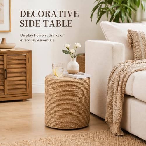 Wimarsbon Natural Seagrass Foot Stool, Hand Weaving Round Ottoman, for Living Room, Outdoor Seat (Natural) - color: 14inch Natural Cattail
