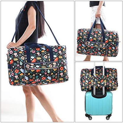 Travel Foldable Waterproof Duffel Bag - Lightweight Carry on Luggage Tote Duffel Bag(Black Floral) - color: Black Floral