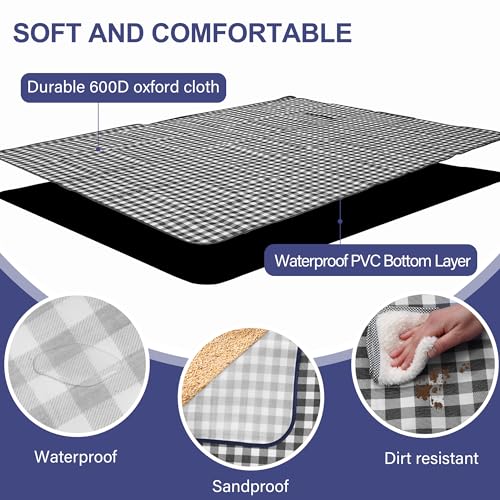 HX&OD Outdoor Picnic Blanket 80"X80" Picnic Mat Extra Large Camping Blanket Beach Blanket Foldable Waterproof Sand Mat Hiking Travel Family Concerts(Blue) - color: Blue, size: 80”x 80”