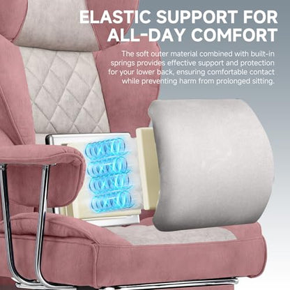 GTPLAYER Gaming Chair,Office Chair with Pocket Spring Lumbar Support, Ergonomic Comfortable Wide Office Desk Computer Chair with Outward Fixed Soft Armrests and Footrest (Fabric, Pink) - color: Pink Grey