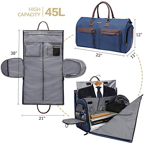 Modoker Convertible Garment Bag with Toiletry Bag, Carry on Garment Duffel Bag for Men Women - 2 in 1 Hanging Suitcase Suit Travel Bags,Navy blue - color: Navy blue