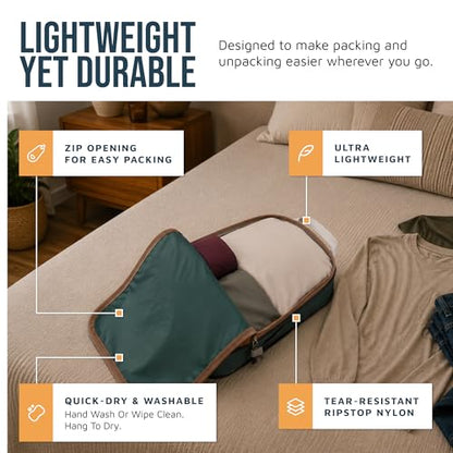 Large Compression Packing Cubes for Travel-Packing Cube Luggage Organizers 7 Piece Set for Checked Luggage-Ultralight, Expandable/Compression Bags by TRIPPED Travel Gear (Green and Brown) - color: Green and Brown